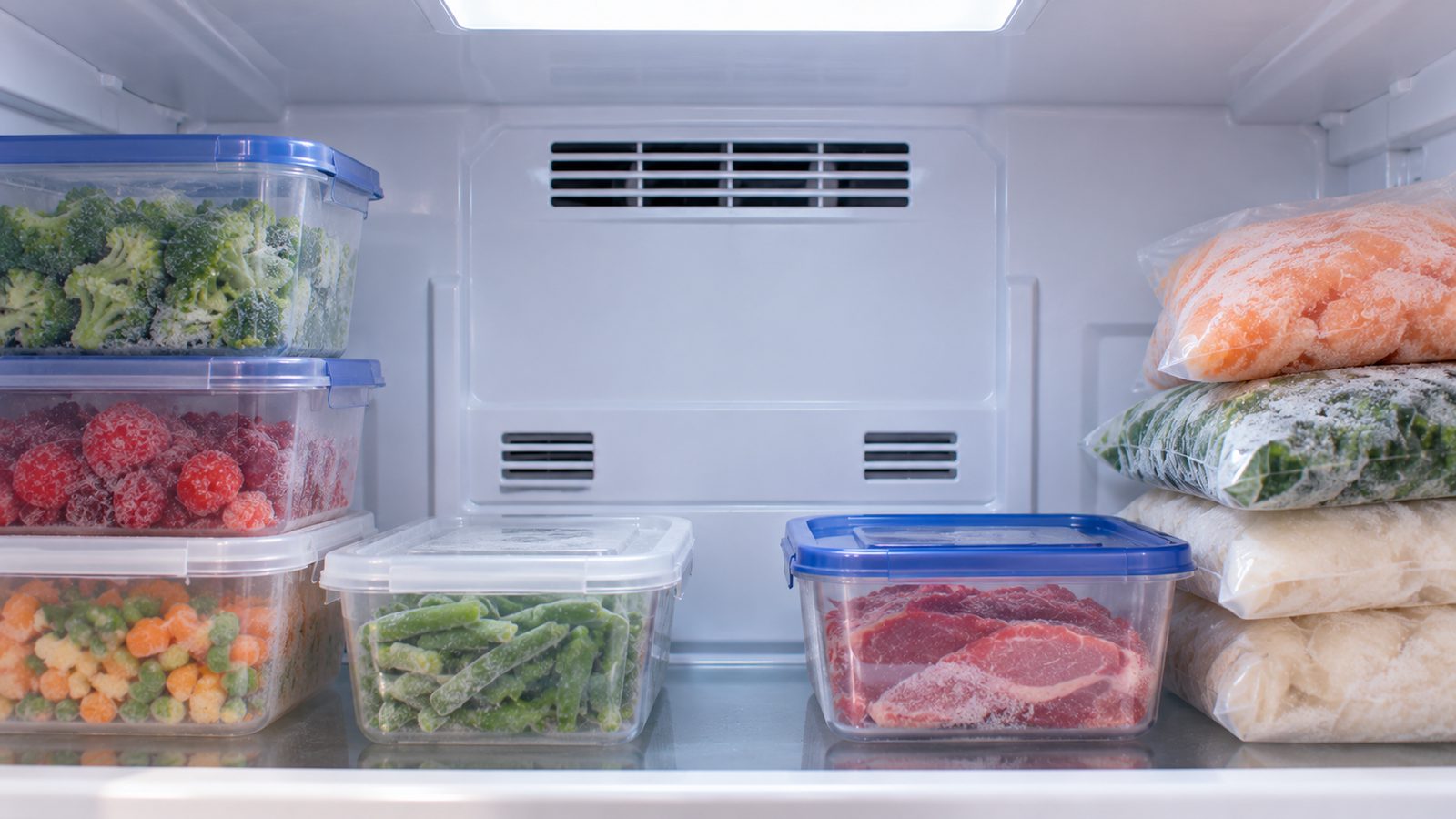 Frozen food arranged with space around the freezer air vents