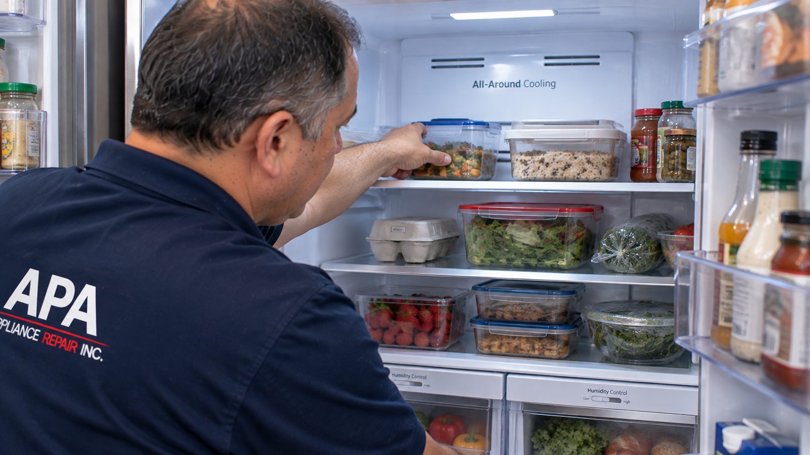 Food containers blocking air vents inside a Samsung refrigerator